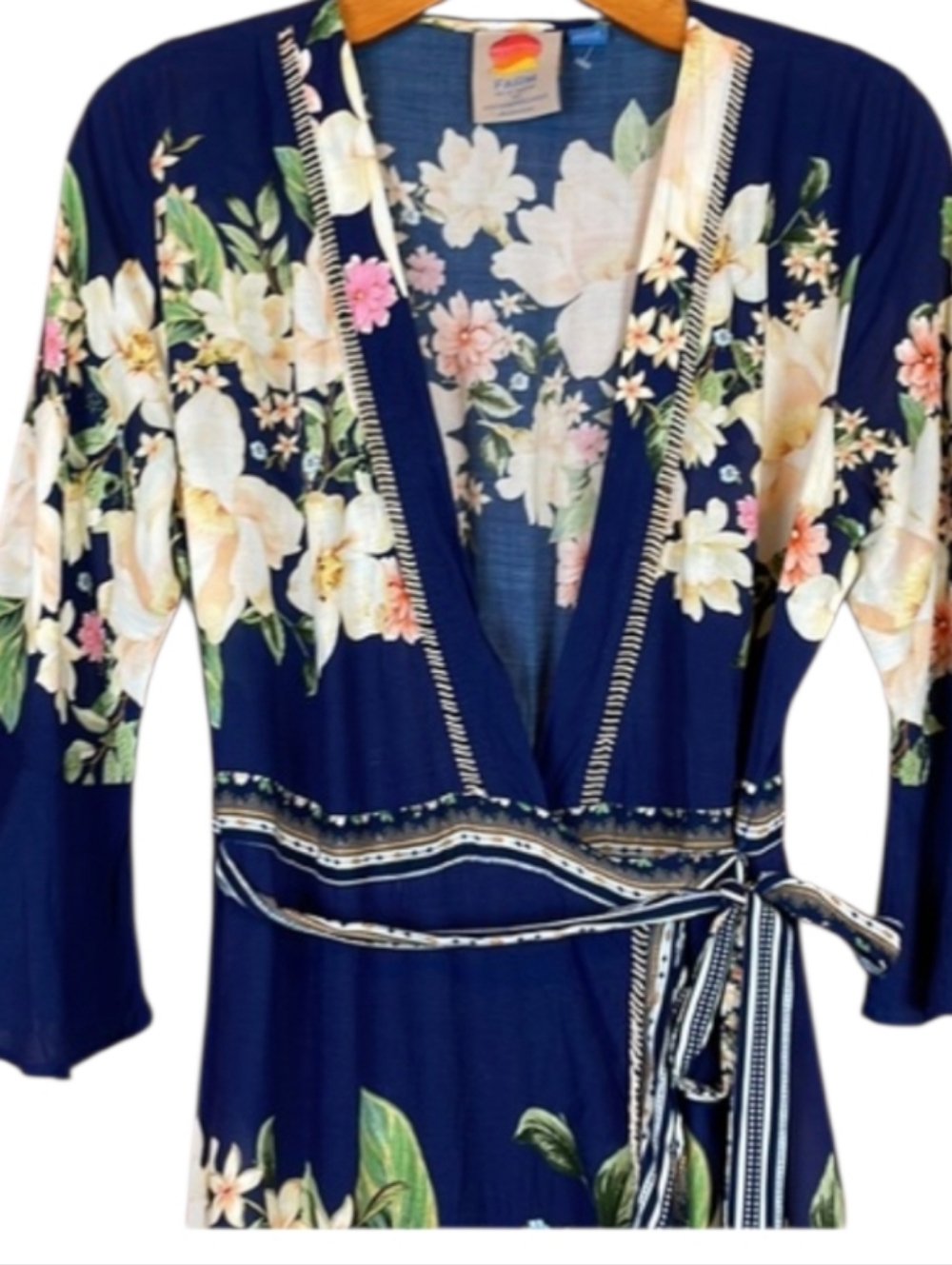 Farm de Rio blue floral wrap maxi dress size S - Picture 9 of 9